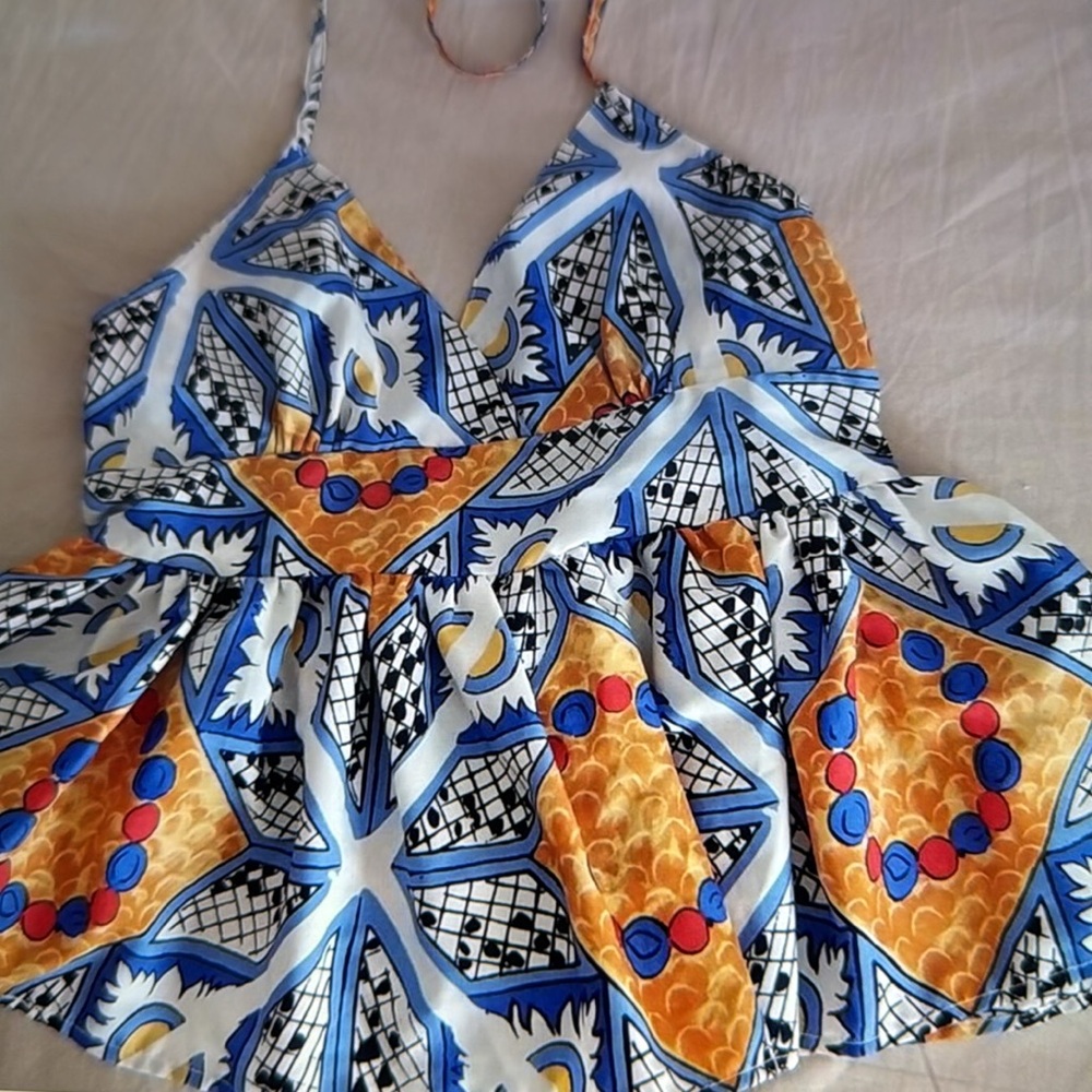 Antica santoria Geometric Halter Top - Blue, Orange, Black size XL pre owned